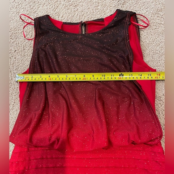 Women's R&M RICHARDS red glitter ruffled sleveless MiniDress - Picture 5 of 11